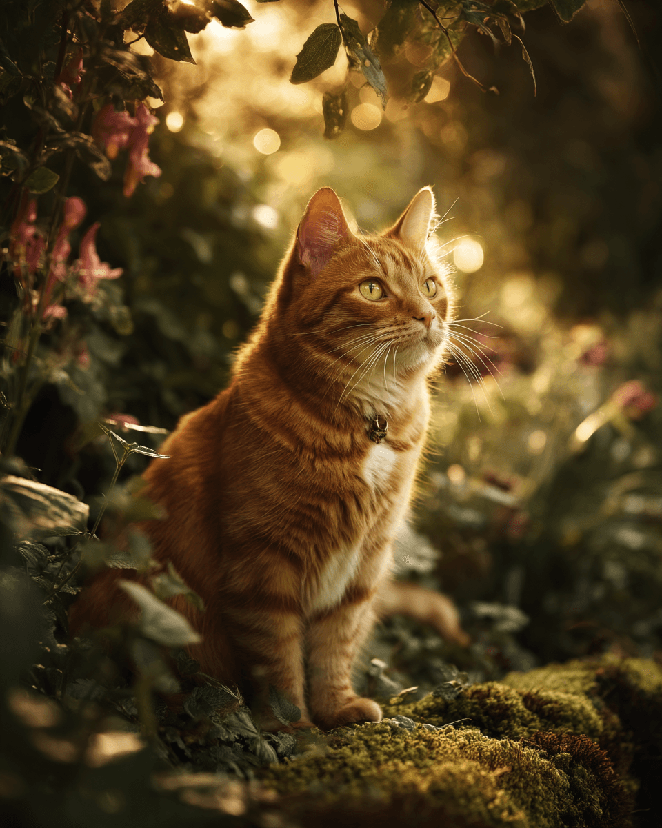 Midjourney result from a Rephrase-improved prompt: luxurious ginger cat with detailed lighting and composition